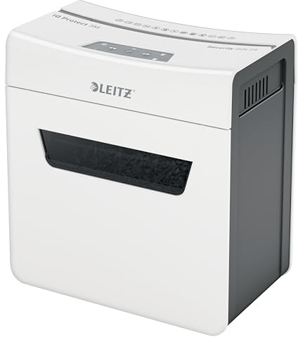 Leitz IQ 3M Premium Aktenvernichter P5, Mikroschnitt, 4-3 Blatt (70-80g/m²), Super leise, kompakt & sauber, TÜV+GS zertifiziert, 10L Behälter, für Büro & Home Office, Protect Serie, Weiß, 80930000