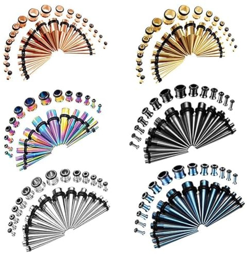 COOEAR Öronmätarsats, piercing tapers, örhängen, proppar, tunnlar, rostfritt stål expanderare, utsträckare, 1,6 mm till 10 mm, 36 delar set. e rostfritt stål, colore: Svart 2, cod. UK-AS0005H-A