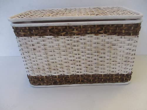 Baule Porta Biancheria in Vero Rattan e Foglie di Banano – Cesto Intrecciato con Fodera in Textilene – Contenitore Salvaspazio con Coperchio per Bagno, Camera e Lavanderia – 55x31x35 cm