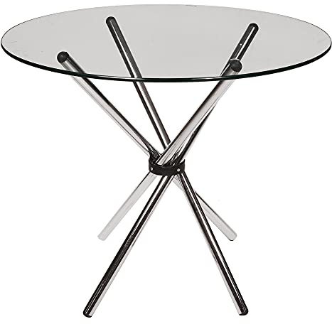 Dmora Runder Tisch, Couchtisch mit Platte aus gehärtetem Glas und Beinen aus verchromtem Stahl, 90x90h75 cm, Transparente Farbe