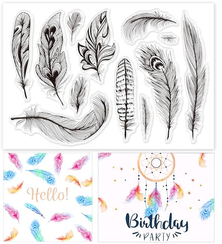 GLOBLELAND Feder Silikonstempel Zarte Feder Silikonstempel Transparentes Stempel Siegel Klare Stempel für Kartenherstellung Dekoration und DIY Scrapbooking Dekor
