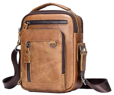 pundarika sac bandoulière homme cuir sacoche homme,sac a main homme Cuir véritable Vintage pochette homme bandoulière multipoche sacoche,-Marron