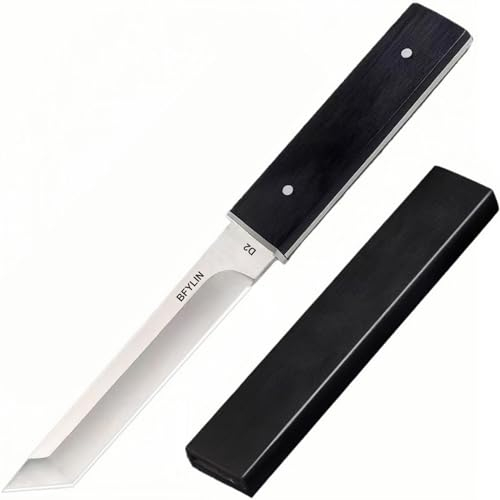 MIWOOHO Jagdmesser, Scharfer D2 Edelstahl Klinge mit Ledertasche für Feststehende Klinge Survival Messer Ergonomie Holzgriff, Outdoor Camping Überlebensmesser