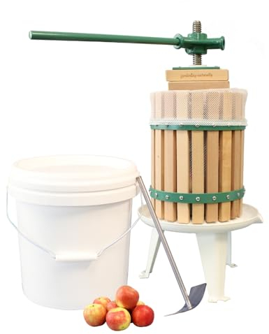 Apple Fruit Press - Sturdy Steel Base & Hardwood Basket for Juice, Cider & Wine - Manual Tool for Hard & Soft Fruits - Effortless Twist & Extend Mechanism - 12L Capacity - Free Pulp Bags Included