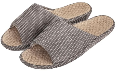 TCNGKIJIUK Hommes Pantoufles D'été en Lin Antidérapantes - Chaussures de Jardin Ouvertes à Rayures Confortables Respirantes