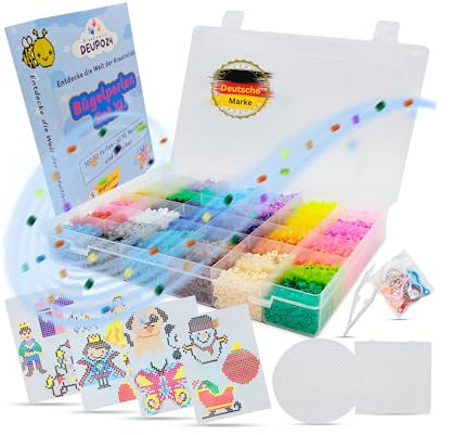 DEUPO24 Bügelperlen Set 5mm, 36 Farben, 10000 Perlen, Steckperlen mit Platten Bügelperlen Groß, Kinder, Mädchen, Jungen, 50 Vorlagen, Muster, Weihnachten, Geschenk