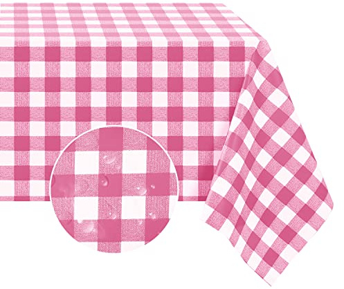 Romanstile Table Cloth PVC wipe clean Pink and White Gangham table cloths rectangular,waterproof tablecloth,Oilcloth,Decorations for Girl's Birthday Party Outdoor Picnic Restaurant Garden,55x78 inch