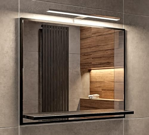 HAJDUK FURNITURE Miroir-Salle-de-Bain avec LED éclairage 60x50 cm Noir Montage Mural Miroir Salle de Bain avec étagère LED 4000K IP44 Étanchéité Kit Installation Fourni Miroir-LED-Salle-de-Bain