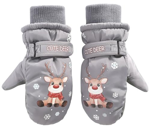 Fausthandschuhe Kinder Fäustlinge Kinder Wasserdicht Warm Fleece Weihnachten Kinder Thermohandschuhe für 1-9 Jahre Winterhandschuhe Kinder Schneehandschuhe Kinder Ski Handschuhe (Grau, M (5-9 Jahre))
