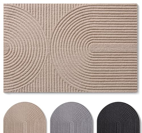 Blumtal - Tapis Entree Interieur et Exterieur 60x90 cm - Tapis Exterieur antidérapant - paillasson en Polyester très résistant et Absorbant la saleté - Tapis Lavable en Machine - Beige Motif Vagues