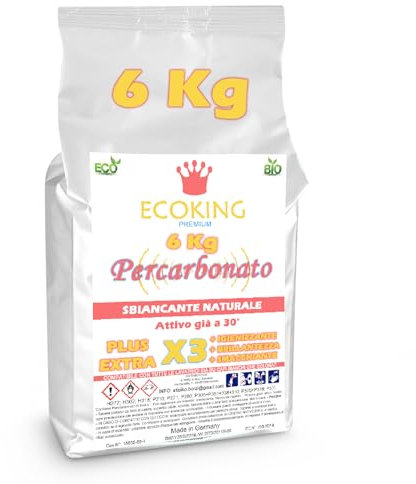 ECOKING Percarbonato di Sodio Puro – Smacchiatore Bucato Ecologico, Sbiancante e Igienizzante Naturale, Attivo già a 30°. Percarbonato di sodio per Bucato e Casa - Busta da 6 kg