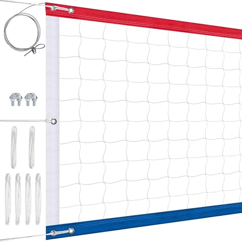 LAO XUE Volleyball Net Outdoor,Upgraded Professional Heavy Duty Weatherproof with Steel Cable,Thick Borders Regulation Size 32x3FT,Durable and Stable for Backyard