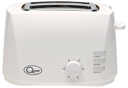 Quest 2 Slice Toasters with Extra Wide Slots / 6 Browning Levels/Reheat & Defrost/Crumb Tray & Cord Storage / 800W (White)