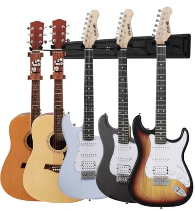 RVONE Guitar Wall Mount Hagers for Multiple Guitars, Adjustable Rubber Cradles Guitar Wall Rack, Fixed Clips, Strong Aluminum Acoustic & Electric Guitars Rack, Bass Holder, Violin Ukulele Organizer