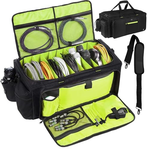 Timoxi Large DJ Bag Built-in Sturdy Support Board, DJ cable bag with 9 Detachable Divider & Padded Shoulder Strap, gig bag for Professional DJ Gear, Musical Instrument and Accessories
