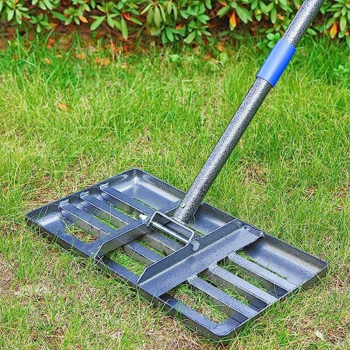 Rasenrechen Metall 183cm, Nivellierrechen mit glatten Kanten zum Rasen Einebnen und Erde Verteilen - Robustes Bodenplanierwerkzeug für Garten und Rasenpflege