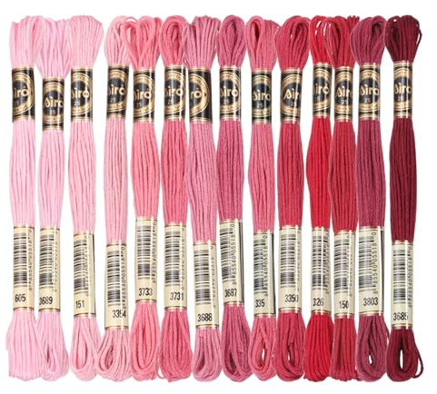 PATIKIL 14 Madejas De Hilo De Bordar, Hilos De Bordar De Poliéster Para Pulseras Para Bordado A Mano Y Punto De Cruz, Multicolor Rojo Oscuro Rosa