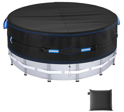 Copertura rotonda per piscina solare da 3,5 m, tessuto Oxford impermeabile 420D, cinghie di fissaggio elastiche e design con coulisse, migliore stabilità, resistenza agli strappi 780N, UPF 50+, 90% di