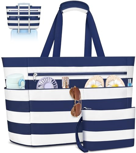 ENONEO Bolsa de Playa Grande XXL con Cremallera Familiar Bolsa Playa para Mujer Sauna Bolsa de Viaje Plegable Bolsa Impermeable Natación Verano Ligero Bolso de Mano Shopper Tote Bag 55L
