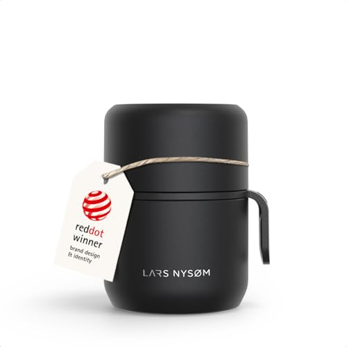 LARS NYSØM Boîte Alimentaire Isotherme en Inox - Récipient Hermétique pour Repas Chauds ou Froids, Thermos à Large Ouverture pour Soupe, Bureau & Voyage (Carbon Black, 350ml)