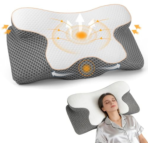 Dreamhigh® Almohada Cervicales y Cuello, Almohada Cervical de Espuma Viscoelástica Ergonómica, para Dormir de Lado, Boca Arriba y Boca Abajo, Almohadas de Descanso para El Dolor Cervical