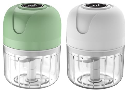 Tidevib Picador de ajo eléctrico de 250 ml con hoja de acero inoxidable, mini procesador de alimentos alimentado por USB para ajo, hierbas, nueces, carne, utensilios de cocina blancos