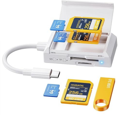Adaptateur de Lecteur de Carte SD/TF avec Stockage sur Carte SD vers Lecteur de Carte mémoire SD/Micro SD pour iPhone 15 16/téléphone Android/Tablette/PC/Ordinateur Portable, Plug & Play