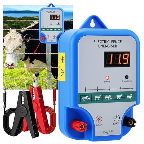 Dispositivo per recinzioni con display a LED, 2J 12 kV 10 KM, impermeabile, recinzione elettrica a LED, recinzione elettrica per la protezione di animali da fattoria, animali domestici, pollame