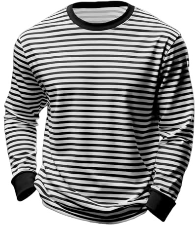 Camiseta Rayas Negras y Blancas Camiseta Manga Larga Hombre Cuello Redondo y Manga Larga Sudaderas Striped Mujer Casual T-Shirt Holgado Elegante Pullovers Tops Disfraz de Carnaval para Adulto