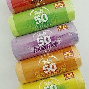 Tuffy Scented Pedal Bin Liners, Roll of 50, Assorted Colours, 46cm x 64cm