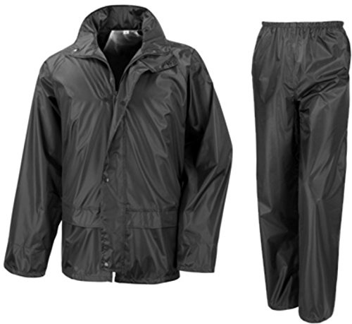 Waterproof Motorcycle Motorbike Over Jacket Trousers 2-Piece Suit, Black or Navy Blue Adults Mens Ladies Unisex Womens (Medium 41 Chest, Black)