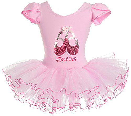 Lito Angels Vestido Tutu Bailarina de Ballet Lentejuelas para Niña, Maillot de Danza Baile con Falda, Talla 2 a 8 años, Manga Corta, Rosa