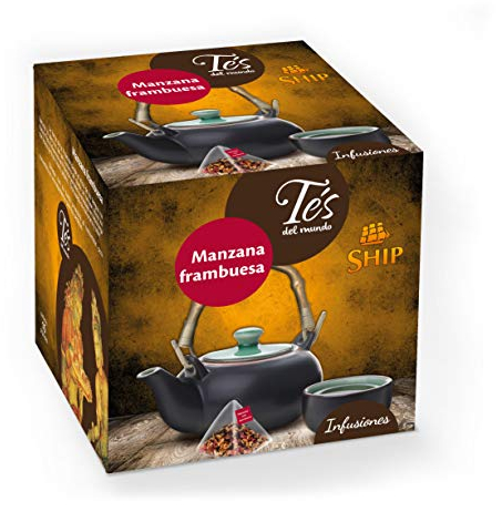 Ship - Infusión de Manzana y Frambuesa - Caja de 15 Pirámides - Con Funda - Contribuye la Pérdida de Peso y Mejora el Funcionamiento del Organismo - No Contiene Teína - Infusiones y Tés