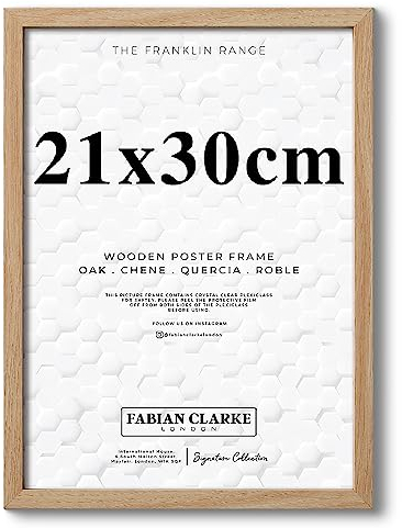 Fabian Clarke London® 21x30cm Modern Oak Wooden Picture Photo Frame A4 Photo Frame Ideal for Prints and Posters Hang Portrait or Landscape