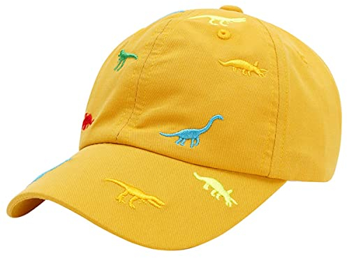 Kinder Baseball Cap für Jungen Mädchen Verstellbar Sport Baumwolle Kappe Herbst Mit Dinosaurier-Stickerei Schirmmütze Kinder UV Schutz Basecap 2-6 Jahren, Gelb