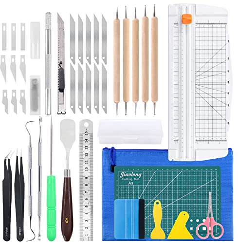Swpeet Set di 42 strumenti per diserbo di precisione, tra cui taglierina pieghevole piccola, gancio per diserbo, coltello, tappetino da taglio, spatola per diserbo vinile, scrapbooking