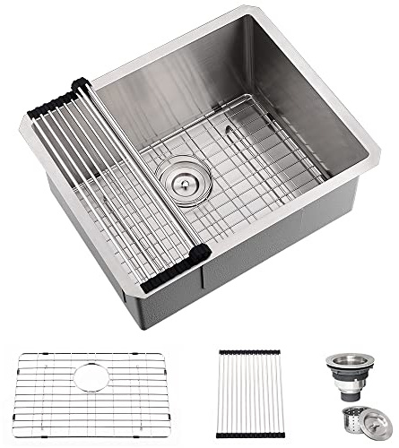 24 Inch Undermount Laundry Sink-Hovheir 24x19x12 Inch Stainless Steel Utility Sink 16 Gauge Stainless Steel Undermount Single Bowl Deep Laundry Room Sinks Outdoor with Bottom Grid