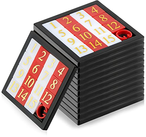 Suilung 12 Pcs Number Slide Puzzles 15 Puzzle Slide Game Number Slide Brain Teaser IQ Educational Learning Tool Number Learning Educational Toys for Christmas Party Favor, 2.6 x 2.6 Inch