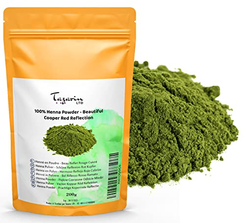 TazarinLtd 200g Henné in Polvere - Bel Riflesso Rosso Ramato - Colorazione Capelli - 100% Naturale, Puro e Senza Additivi | Polvere Fine
