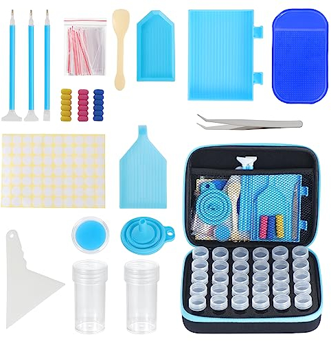 Kinsinder 30 Slots Diamond Painting Koffer Aufbewahrung Zubehör Boxen, 5D Diamond Painting Zubehör Boxen für DIY Diamant Malerei Zubehör DIY Kunst Handwerk (Blau)