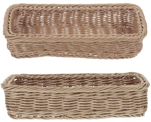 Hemoton Woven Storage Basket 9.64X3.14X2.36In Multipurpose Desktop Organizer for Kitchen Cutlery Spice Jar Sundries Home Dining Table Pantry
