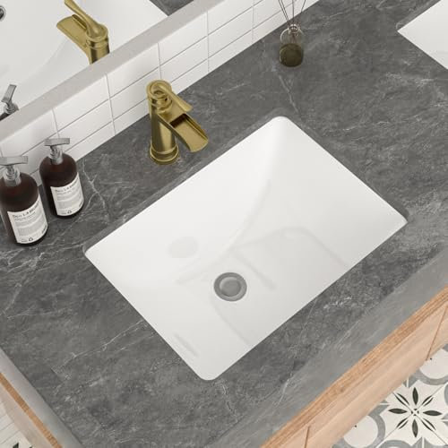 Mocoloo – Évier de salle de bain encastrable – 53,3 x 38,1 cm – Lavabo rectangulaire en porcelaine blanche – Lavabo profond de 19 cm avec trop-plein, petit lavabo carré monté sous le comptoir