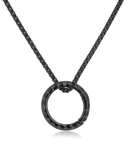 GAVU Collier Porte-Bague Homme, Cercle, Acier Inoxydable Noir, 55cm