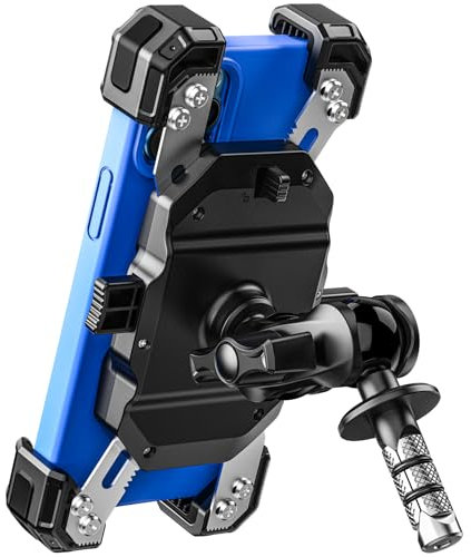 VAZESWIN Motorcycle Fork Stem Phone Mount, 1s Auto Lock & Release, Anti-Theft Motorcycle Phone Holder with Aluminum Alloy 1 Ball Short Arm, for 12-25.4mm Diameter Fork Stems, for 5.4-7 Cellphones