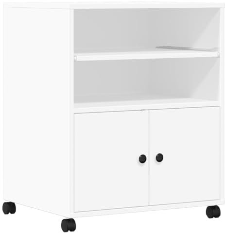 vidaXL Druckerständer, Druckerhalter mit Rollen, Druckertisch Druckerwagen für Büro Zuhause, Rollwagen Büroschrank Beistelltisch, Weiß
