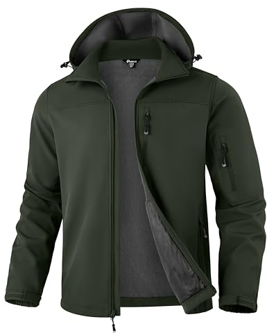 Pudolla Men's Softshell Jacket Fleece Lined Water Resistant Hooded Winter Coats for Men Outdoor Work Hiking with Pockets(Army Green 3X-Large)