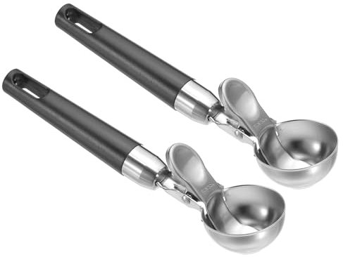 PATIKIL Cucharón de helado de 4 onzas con gatillo, 2 piezas de acero inoxidable Cucharón de porción con gatillo para masa de galletas, masa de cupcakes, horneado, negro