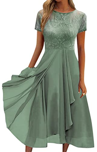 Minetom Femme Robe en Dentelle De Cocktail Soirée Bal Mousseline Manche Courte Promo Demoiselle Honneur pour Fête Cérémonie Anniversaire Bal Mariage Robe A Vert XL