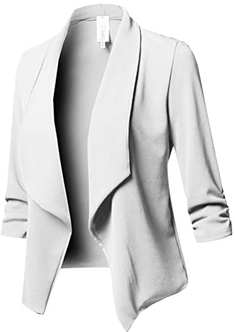 nicticsi Blazer Donna Elegante Cerimonia Curvy Giacca Leggera Ufficio Moda Casual Cappotto Corto Primavera Business Cardigan da Lavoro Slim Tailleur Giacche da Abito Bianco 3XL