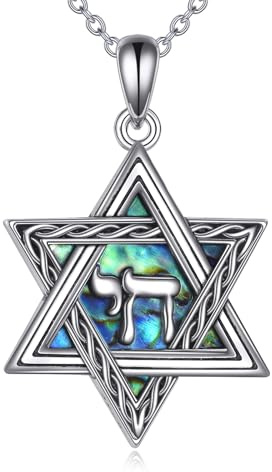 ONEFINITY Davidstern Kette 925 Sterling Silber Chai Anhänger mit Abalone Muschel Davidstern Jüdischer Schmuck Geschenke für Frauen Männer